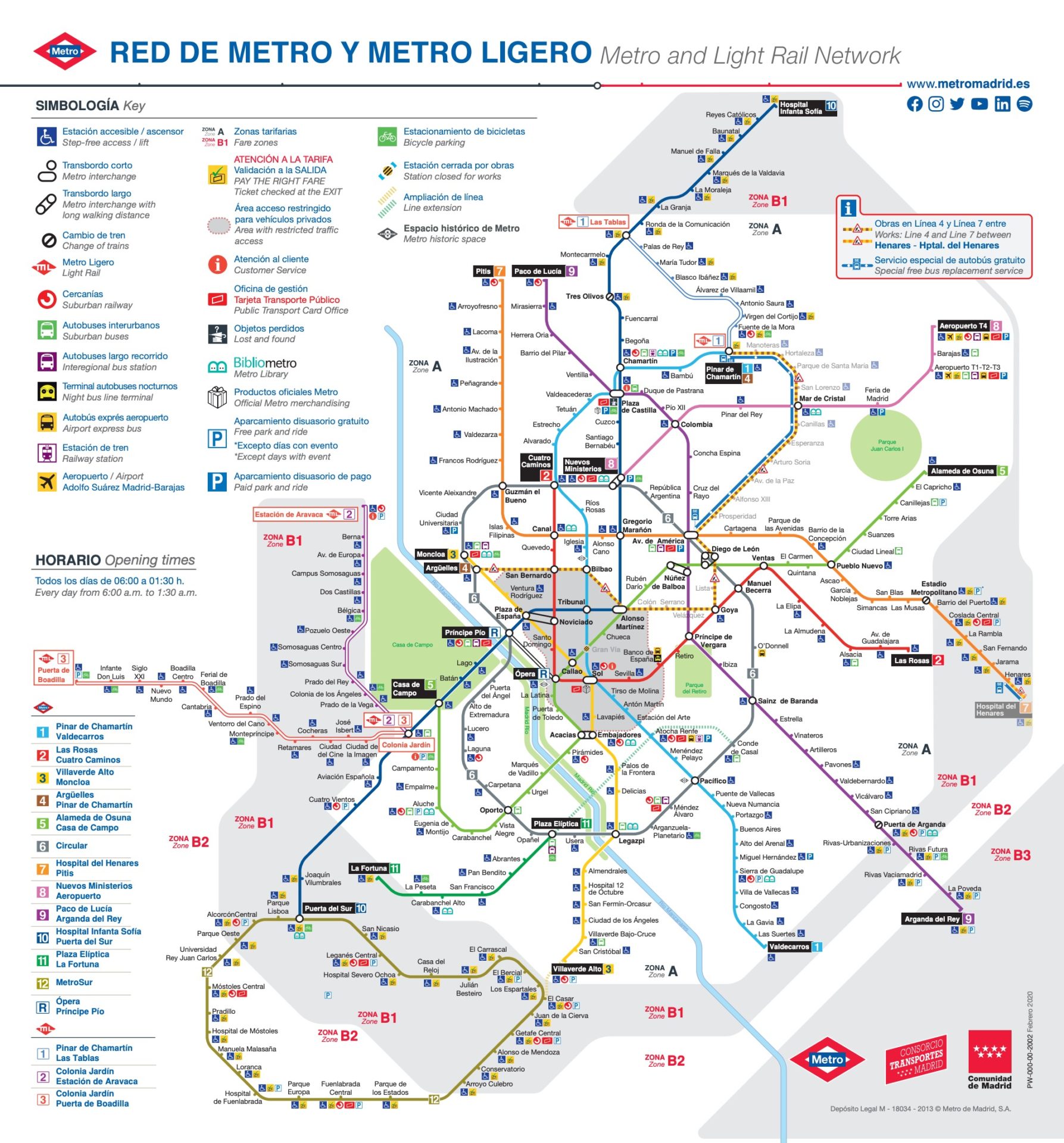 マドリードの地下鉄路線図