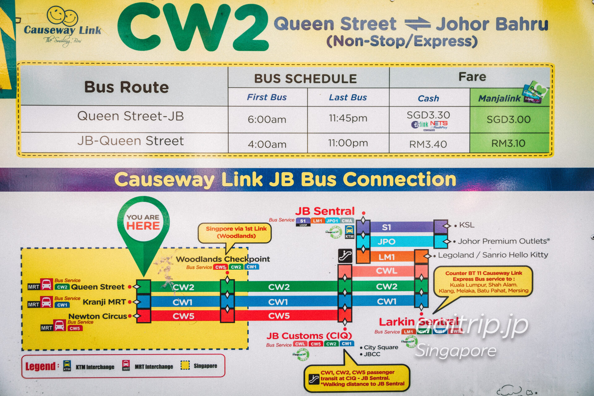 シンガポールからジョホールバル行きバス　Causeway Link（CW）