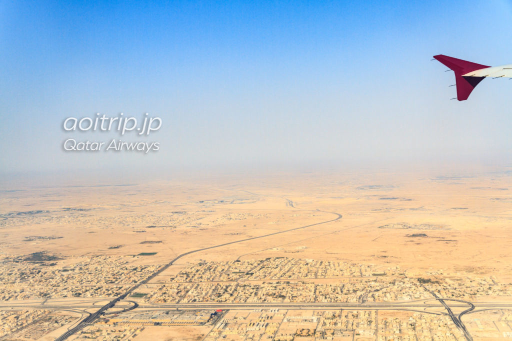 カタール航空機内から見るカタールの景色