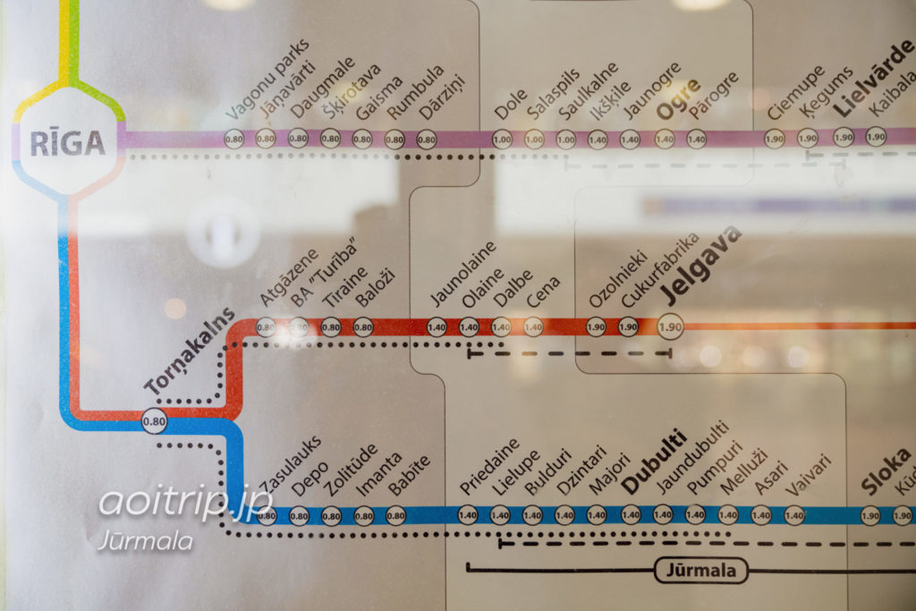 リガ近郊の鉄道路線図（ユールマラの行き方）