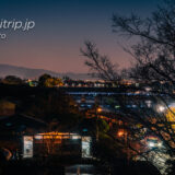 京都嵐山 夜明けの渡月橋と桜と朝日