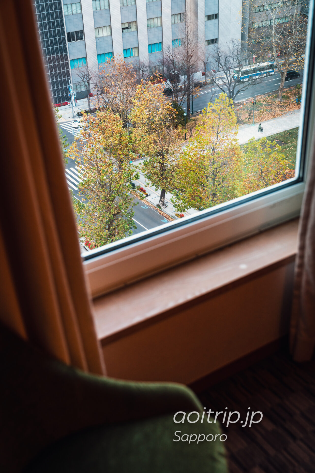 ホテルリソルトリニティ札幌の客室 パークサイドツインの窓際から大通公園を望む